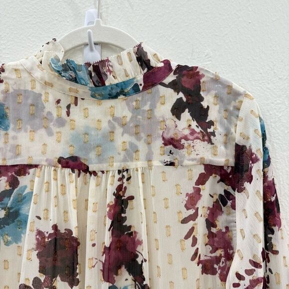 Soft Surroundings Women's Large Primrose Blouse Top Floral Gold Metallic Tie - Picture 5 of 10